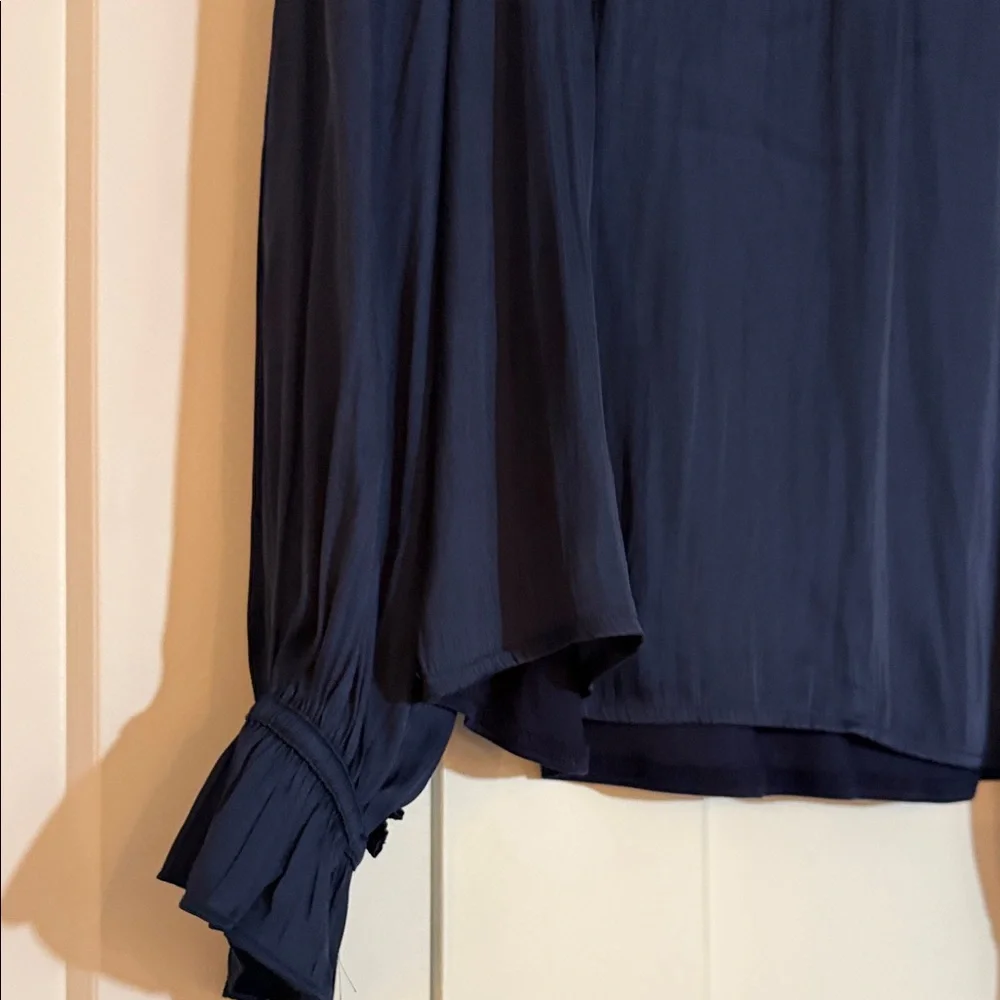 LOFT Navy Ruffled Blouse - Picture 3 of 7